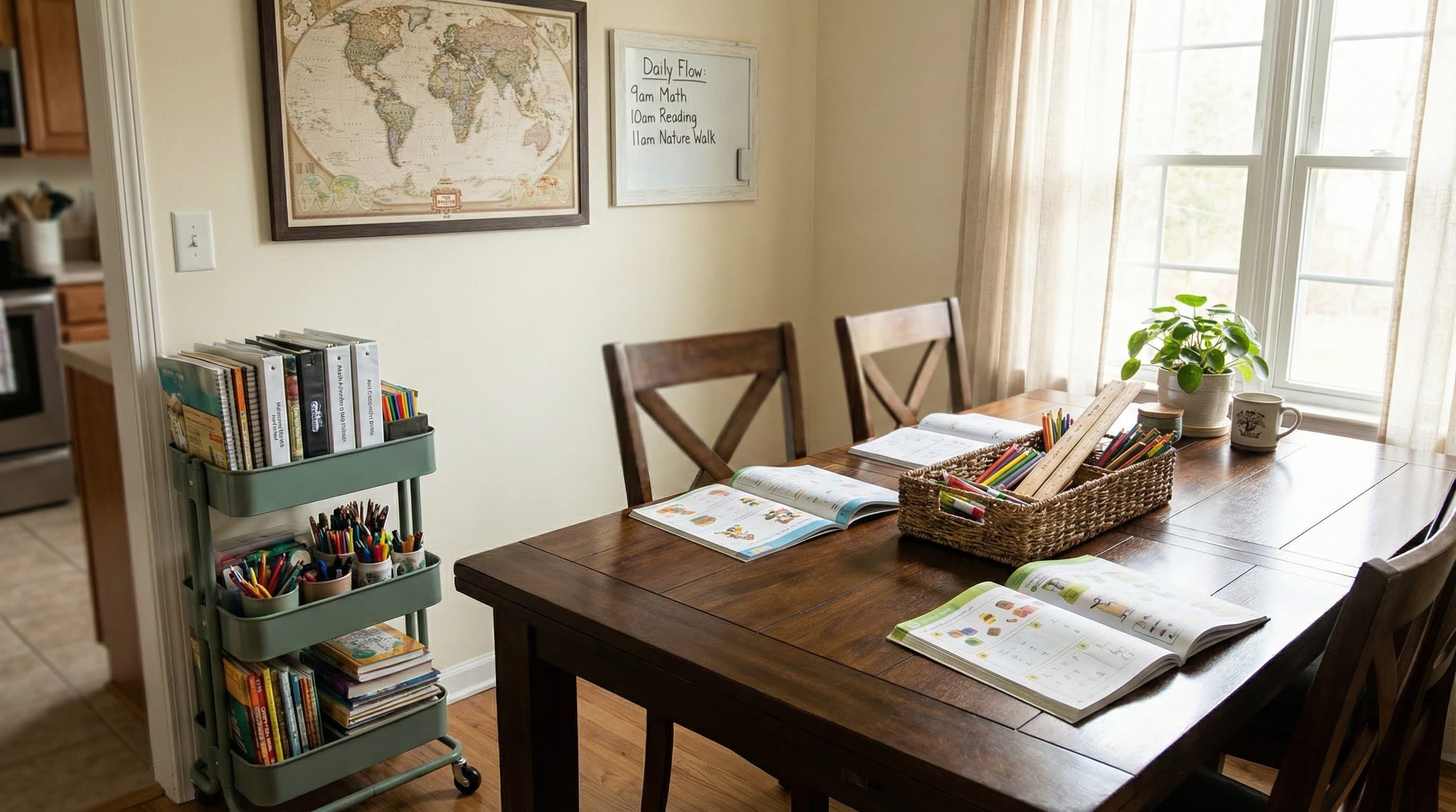 Setting Up Your Homeschool Space (No Pinterest Room Required)